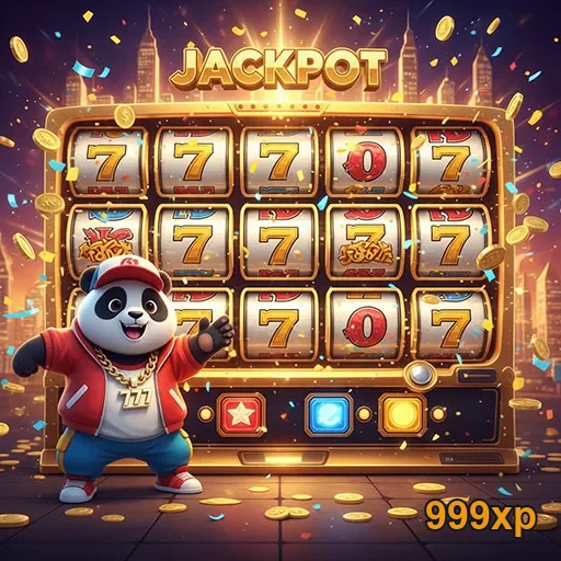 Imagem do jogo Panda Jackpot Slot no site 999xp, com pandas e símbolos de sorte.